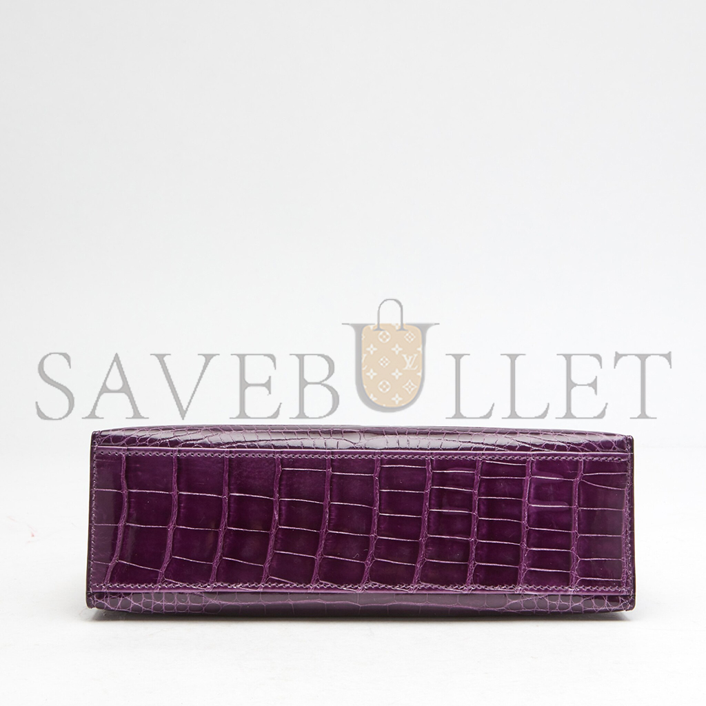 HERMÈS MASTER AMETHYST KELLY POCHETTE IN SHINY ALLIGATOR MISSISSIPPIENSIS WITH GOLD HARDWARE (22*14*7cm) 